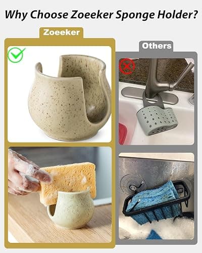 Zoeeker Ceramic Dish Sponge Holder, Sponge Caddy for Kitchen Sink Brush Organizer Scrub Dish Rack for Scrubbers, Bathroom, Sink, Yellow thumbnail 5