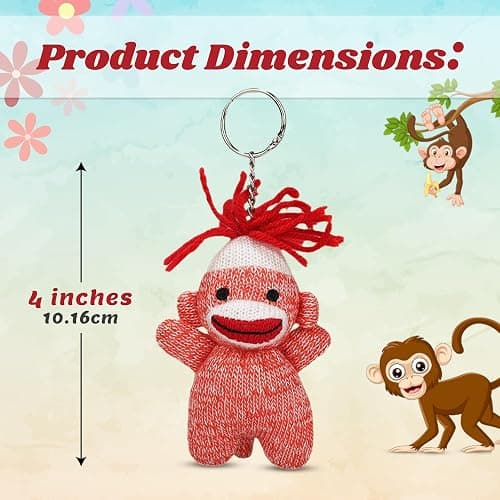 Made By Aliens Sock Monkey Keychain 4 inch - Color of Sockiez Stuffed Animal Plush Toy - Cute Keychain Accessories thumbnail 2