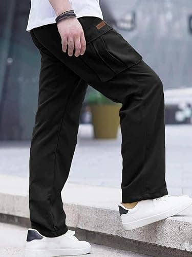 Comdecevis Men's Casual Cargo Pants Workout Joggers Stretch Sweatpants Hiking Drawstring Tactical Pants with Multi Pockets thumbnail 3