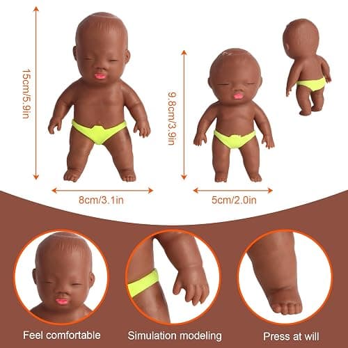 2 Pack Squeeze Stress Doll Toys, Cute Little Baby Doll Fidget Toys, Stress Relief Sensory Squishy Toys for Kids Adults (Black) thumbnail 3