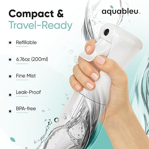 Aquableu Spray Bottle for Hair – Continuous Mist Spray Bottle for Hair Care, Styling, Cleaning, Plants, Pets & Essential Oils (Clear, 6.76oz/200ml) thumbnail 3