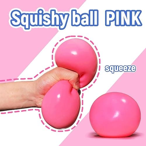 Giant Squishy Stress Balls for Kids and Adults - 4-Inch Jumbo Squishy Toys Dough Stress Ball, Stretchy Squeeze Fidget Toys for Boys, Girls, Birthday Gift, Easter Basket Stuffers (Pink) thumbnail 4