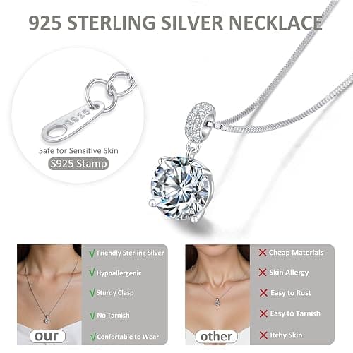 SUNFEEL Sterling Silver Necklaces 2 Carats Cubic Zirconia Necklace Dainty Jewelry Gifts for Mom Wife Girlfriend Bridal for Prom Wedding Anniversary Birthday thumbnail 5