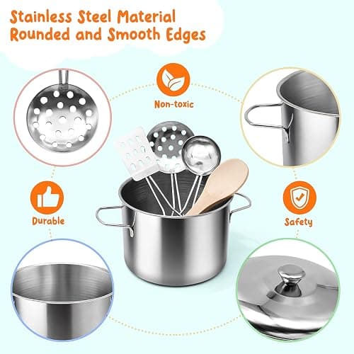 37Items 59Pcs Kids Pretend Play Kitchen Accessories Set, Stainless Steel Play Pots and Pans Sets for Kids, Cooking Utensils, Play Food Pizza Knife Kitchen Playset Toys Gift for Boys Girls Toddlers thumbnail 6