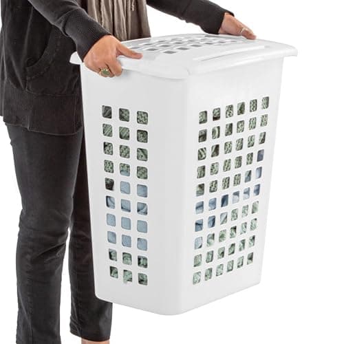 Sterilite 4-Pack LiftTop, Laundry Hamper for Clothes, Tall and Rectangular Plastic Basket with Lid, White - Large and Portable Storage Bin for Clothing and Towels - Ideal for Bathroom and Bedroom thumbnail 8