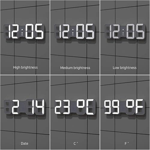 mooas 3D Pure Mini White LED Clock, Multi-Function LED Clock (Calendar, Alarm, Temperature) (8.5" White Table Alarm Clock) thumbnail 7