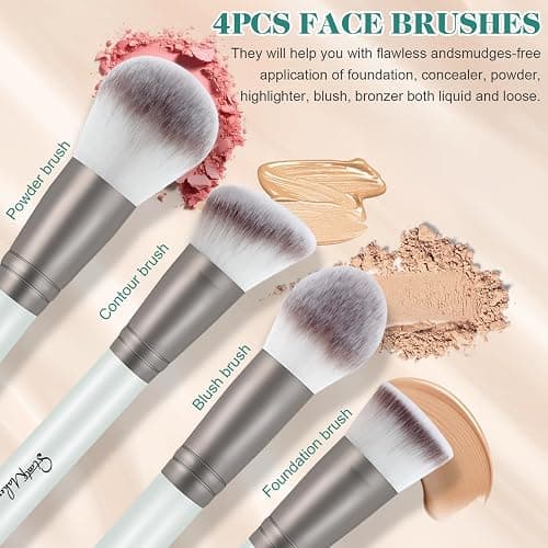 START MAKERS 12PCS Makeup Brushes Set, Professional Makeup Brushes Foundation Powder Concealers Eye Shadows Make Up Brush with 2 Makeup Sponge and Compact Mirror thumbnail 3