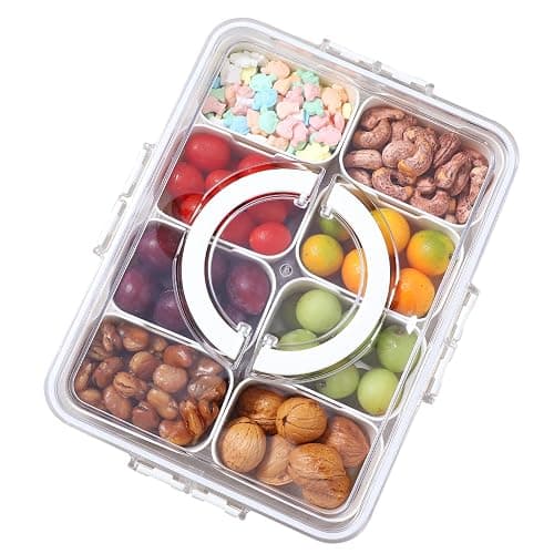 NOIRUC-CZ Divided Clear Snackle Box with Lid and Handle Food Serving Tray Fruit & Veggie Container with 8 Detachable Dividers Portable Snack Platters Charcuterie Board Container for Party, Travel - Image 1