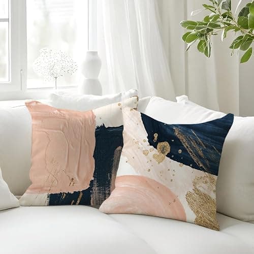 KAIOUS Navy Blue and Pink Throw Pillow Covers Decorative Pillow Covers for Couch Sofa Bed Living Room Bedroom 18x18 inches Set of 2 thumbnail 2