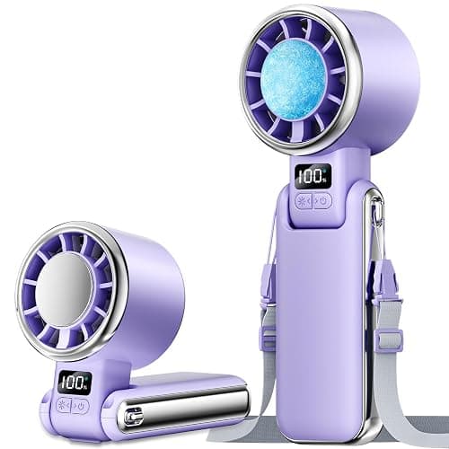 SHEWIND Portable Handheld Fan with Ice Cooling - 5 Gear High Speed Personal Turbo Fan Rechargeable, Up to 11 Hrs, Mini Hand Fans for Travel Essentials, Beach Vacation, Gifts for Women, Men (Purple) - Image 1