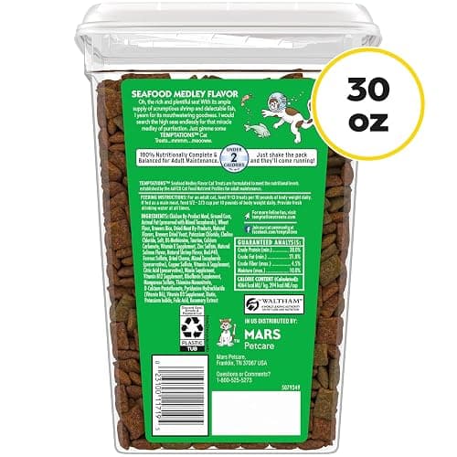 Temptations Cat Treats, Classic Crunchy and Soft Cat Treats, Seafood Medley Flavor, 30 oz. Tub thumbnail 2