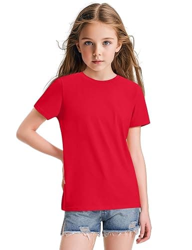 KEREDA Girls Shirts Short Sleeve Soft Cotton T-Shirts Plain Tops for Kids - Image 1