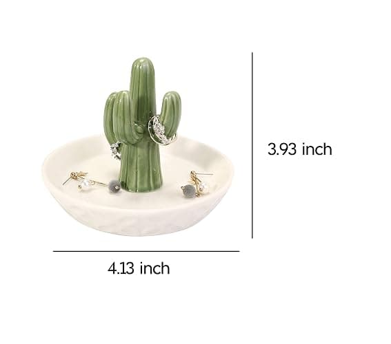 HOME SMILE Ceramic Cactus Ring Holder with Derorative White Dish for Jewelry,Christmas Birthday Gifts for Women thumbnail 3