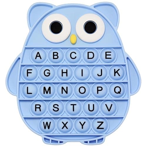 Fidget Toys for Kids, Owl Shaped Silicone Squeeze Sensory Toys, Alphabet Bubble Stress Anxiety Relief Relax Tools for Kids Adults School Classroom Gift Party Favors (Blue) - Image 1