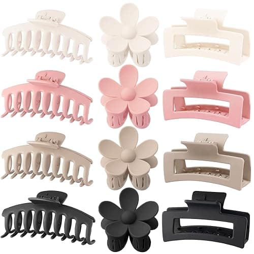 Large Hair Claw Clips, 12 Pack Flower Hair Clips for Thick Hair, Big Square Matte Strong hold for Thin Hair, 3 Styles Claw Hair Clips for Thick Hair - Image 1