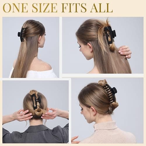 Black Hair Clips for Women -8 Pack 4.3 Inch Large Matte Banana Claw Clips for Women Thin Thick Curly Hair, Big Strong Hold jaw thumbnail 4
