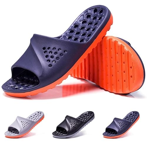 Loniuy Men's Quick-Dry Shower Slippers Non-Slip Drain Hole Shoes Lightweight Comfortable Slides for Home College Dorm Bathroom Beach Gym - Image 1