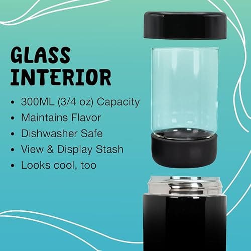 nugbuddy Airtight Storage Container - Vacuum Sealed Insulated w Nested Glass Jar - UV Protection, Temperature Controlled Stainless - Whiteboard Finish w Marker Included - 300 ml (3/4 Oz) thumbnail 2