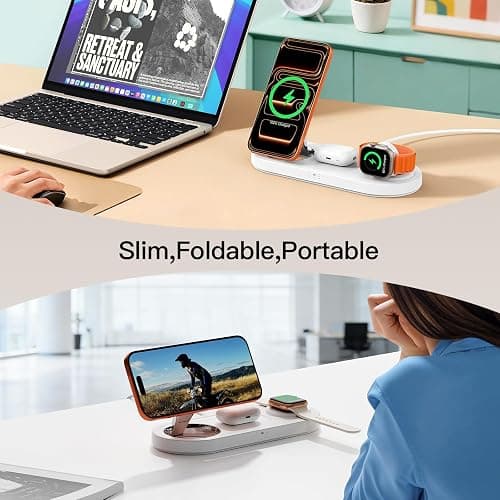 for Apple Watch 5W Fast Charger：3 in 1 Wireless Charging Station for Apple Mag-Safe Charger Stand,Fast Magnetic Wireless Charger Station for iPhone171615 14 13 12 Series,Airpods, Watch（Foldable thumbnail 7