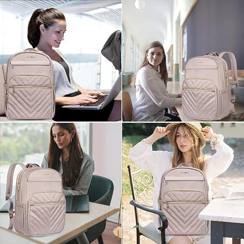 VANKEAN Laptop Backpack for Women with USB Port,15.6 Inch Laptop Computer Bag Travel Backpack Purse,Waterproof Work Business Backpack College Teacher Bags, Light Dusty Pink thumbnail 7