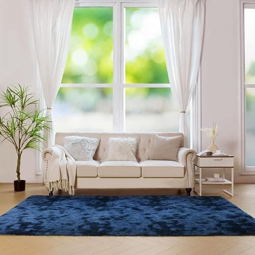 duduta Navy Blue Fluffy Bedroom Rug 3x5 ft, Tie-Dye Shag Plush Area Rug for Nursery Playroom Dorm Living Room Decor thumbnail 8