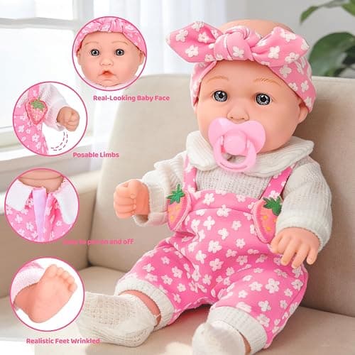 DONTNO 12" Baby Doll with Backpack Carrier in Gift Box,12 Inch Realistic Baby Dolls with Clothes and Accessories,Toy Pretend Play Collection for 3+ Child Girls Gifts thumbnail 5