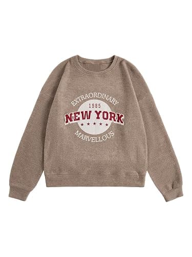 SOLY HUX Women's Graphic Crewneck Sweater Long Sleeve Drop Shoulder Knit Tops Preppy Clothes - Image 1
