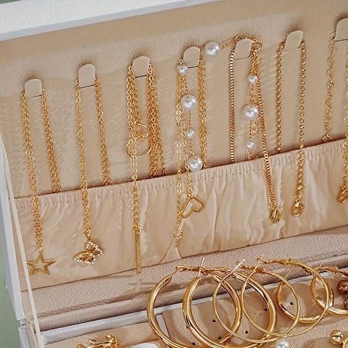 London Luxe 86-Piece Jewellery Set, Gold-Tone Necklaces, Earrings and Rings with Rhinestones, Vintage Style thumbnail 2
