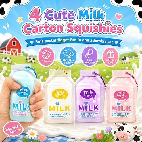 4Pack Milk Bottle Squishy Fidget Toys , Kawaii Keychain Squeeze Squishies Toys for Adults Stress Relief, Cute Sensory Aesthetic Bag Charm, Novelty Party Favors Goodie Bag Stuffers Gifts thumbnail 3