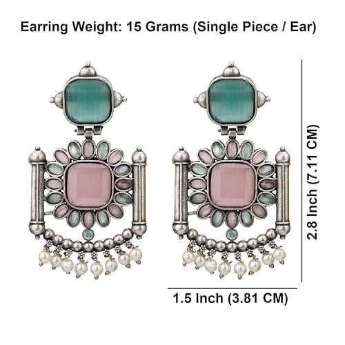 Efulgenz Oxidized Jewelry Boho Antique Oxidized Indian Earrings for Women Multicolor Crystal Faux Pearl Earrings Floral Dangle Earrings Set Indian Oxidized Jewelry Dangle Earrings Bohemian Statement Jewelry for Women thumbnail 4