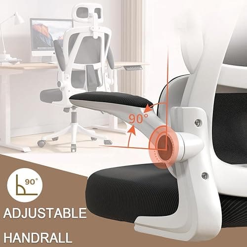 XUEGW Ergonomic Office Chair Computer Desk Chairs with Flip-up Armrests and Lumbar Support, High Back Mesh Gaming Chairs Rolling Work Swivel Task Chairs with Adjustable Headrest thumbnail 6