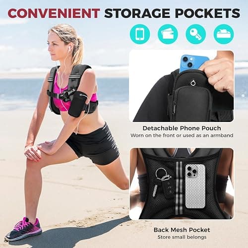 BAGAIL Weighted Vest, 5lbs/8lbs/10lbs/12lbs/15lbs/20lbs/25lbs/30lbs Weight Vest with Detachable Phone Pouch, Rucking Vest for Women, Men, Walking, Weight Loss, Training, Running - 12 lb - Black thumbnail 5