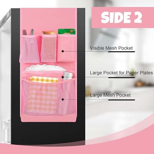 Weysat Mini Fridge Organizer with 14 Pocket Dorm Essential Dust Cover for Household Refrigerator Mini Fridge Hanging Caddy Organizer Storage Bag for Kitchen Dorm Office Home School(Classic,Pink) thumbnail 4