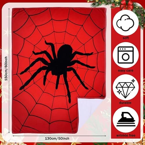 Breling Spider and Spiderweb Throw Blanket 50"x60" Red and Black Spider Web Blanket Winter Warm Decor Fluffy Soft Flannel for Couch Home Decor Gifts thumbnail 2