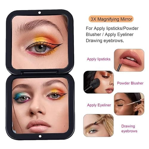 CYHTSHFZ Small Compact Mirror for Purse,5X/1X Travel Magnifying Mirror for Women, Makeup Mirror for Girls, Portable Ultra Slim Pocket Mirror（Pink） thumbnail 6