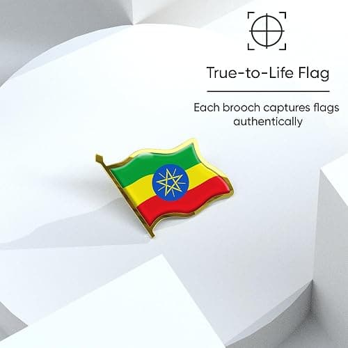 Ethiopia Flag Lapel Pin - Enamel Metal National Badge | World Travel Souvenir Gifts for Men & Women | Country Flag Patriotic Brooch Bulk Pack of Pins for Hat, Tie, Clothes, Backpack (1pc) thumbnail 4
