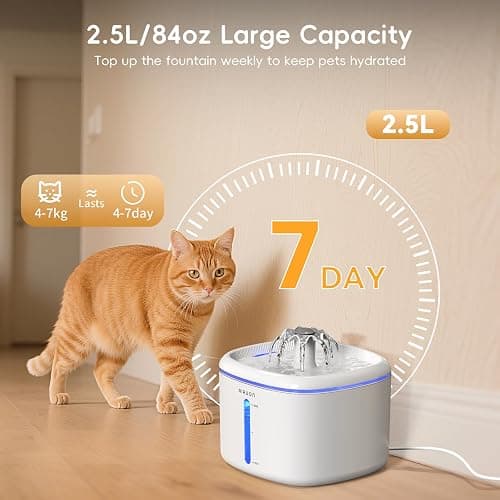 Cat Water Fountain,2.5L/84oz Pet Water Fountain for Cats Inside, Cat Fountain for Drinking with Ultra Quiet Pump(≤20dB)& LED Blue Light - for Pets Small Animals (Cat Fountain+3 Filters) thumbnail 2