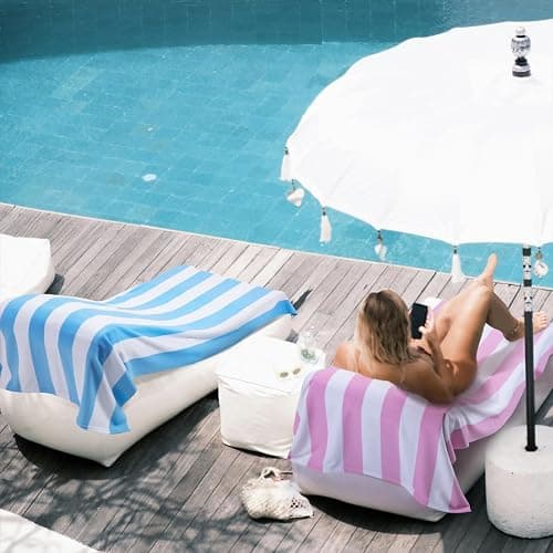 WILFA Extra Large Beach Towel - Oversized Mircofiber Beach Towel 40'' x 70'', XL Striped Lightweight Pool Towel, Big Cabana Swim Travel Towel for Adults Mens Women,Pink thumbnail 2
