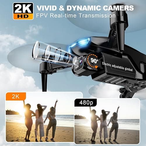 Drone with Camera for Adults, 2K HD FPV Drones with Upgrade Altitude Hold, One-Key Take Off/Landing, Speed Adjustment, Headless Mode, 2 Batteries, Toys Gifts for Teen Boys Girls, Beginner thumbnail 3