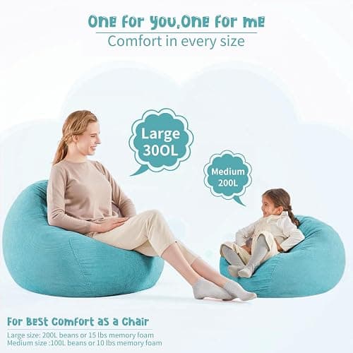 Nobildonna 2.5 ft Bean Bag Chair Cover for Kids,Turquoise 200L | No Filler Washable Stuffed Animal Storage Beanbag Chair Cover 74" Extra Large Opening Premium Corduroy Bean Bag Cover thumbnail 8
