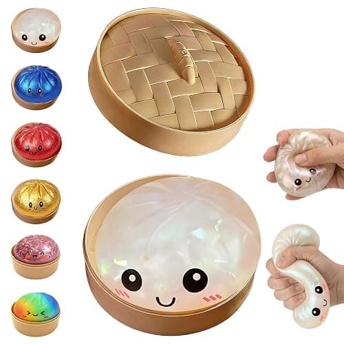 Glitter Dumpling, Glitter Dumpling Squishy with Box, 6 Color Options Dumplings Squishy Toy for Stress Relief (White) - Image 1