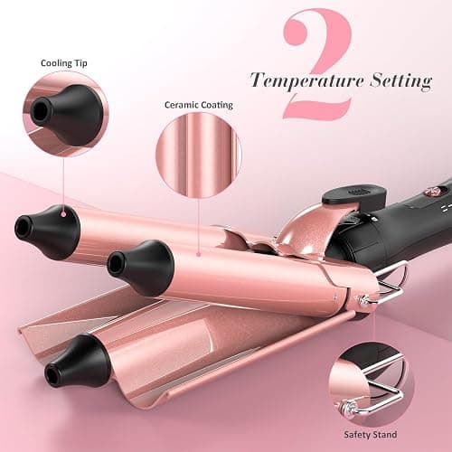 Curling Iron Hair Curler 5 in 1, MOCEMTRY Curling Wand Set 3 Barrel Triple Tool with 0.35in to 1.26in Barrels Hair Crimper Hair Tool Beach Waves Hair Waver for Women with Glove & Hair Clip thumbnail 4
