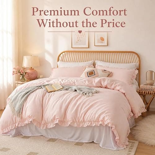 JANZAA WHITE Comforter Set Queen – Soft Microfiber, Lightweight All Season Bedding, Ruffle Shabby Chic Aesthetic, Breathable Cozy Bed Set with 2 Pillow Shams, Machine Washable thumbnail 7