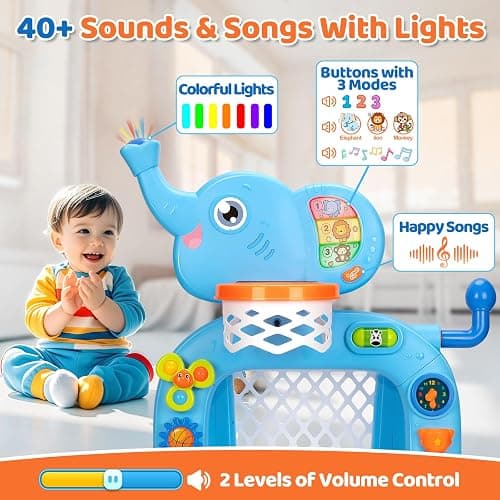 KIZZYEA Toys for 1 2 3 Years Old Boys Girls, Toddler Basketball Hoop & Soccer Goal, Montessori Toy, Interactive Musical Sports Toys with Light, Christmas Birthday Gifts for Baby Kids Age 12-18 Months thumbnail 3