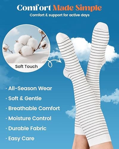 LEVSOX Cotton Compression Socks for Women Men 20-30 mmHg Knee High Cute Support Sock for Nurses Flying Pregnancy thumbnail 2
