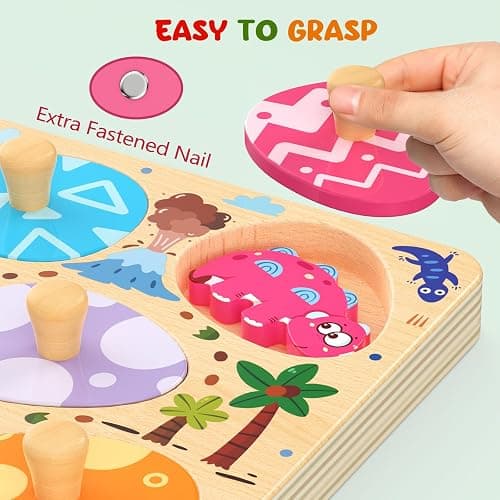 Zeoddler Wooden Puzzles for Toddlers, 8 Pcs Dinosaur Matching Egg Puzzle, Montessori Toys for Boy Girl Easter Birthday Gifts, Preschool Learning Activities & Educational Toys for Boys, Girls thumbnail 5
