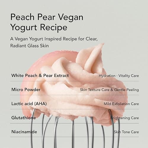 Whipped Korean Skincare Face Wash, Doubles as a Face Mask, Peach Pear, Hydrating Vegan Facial Cleanser, Gentle Exfoliating Care with Micro Powder, Lactic Acid (AHA), Niacinamide, Hyaluronic Acid thumbnail 4