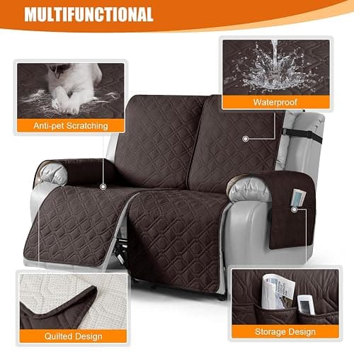 VANSOFY Waterproof Loveseat Recliner Cover, Sofa Covers 1-Piece Washable Reclining Sofa Cover Non-Slip Furniture Protector with Elastic Straps Pocket for Dogs, Pets(Chocolate,2 Seater) thumbnail 7