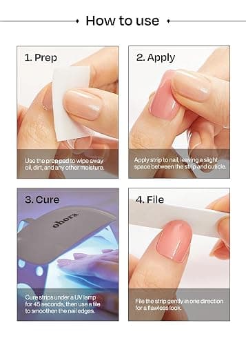 ohora Semi Cured Gel Nail Strips (N Dreaming) - Dark, Patterned, Works with Any UV/LED Lamps, Salon-Quality, Long Lasting, Easy to Apply & Remove - Includes 2 Prep Pads, Nail File & Wooden Stick thumbnail 7