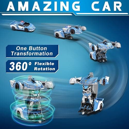 FDJ RC Cars - Transform Remote Control Car, 2.4Ghz 1:18 Scale Transforming Police Car Toy with Flashing Light, One Button Deformation 360 Degree Rotating Drifting Kids Toys Car for Boys Girls thumbnail 3